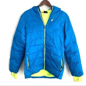 SPYDER Youth Boys XL Blue Neon Yellow Long Sleeve Full Zip Hooded Puffer Jacket